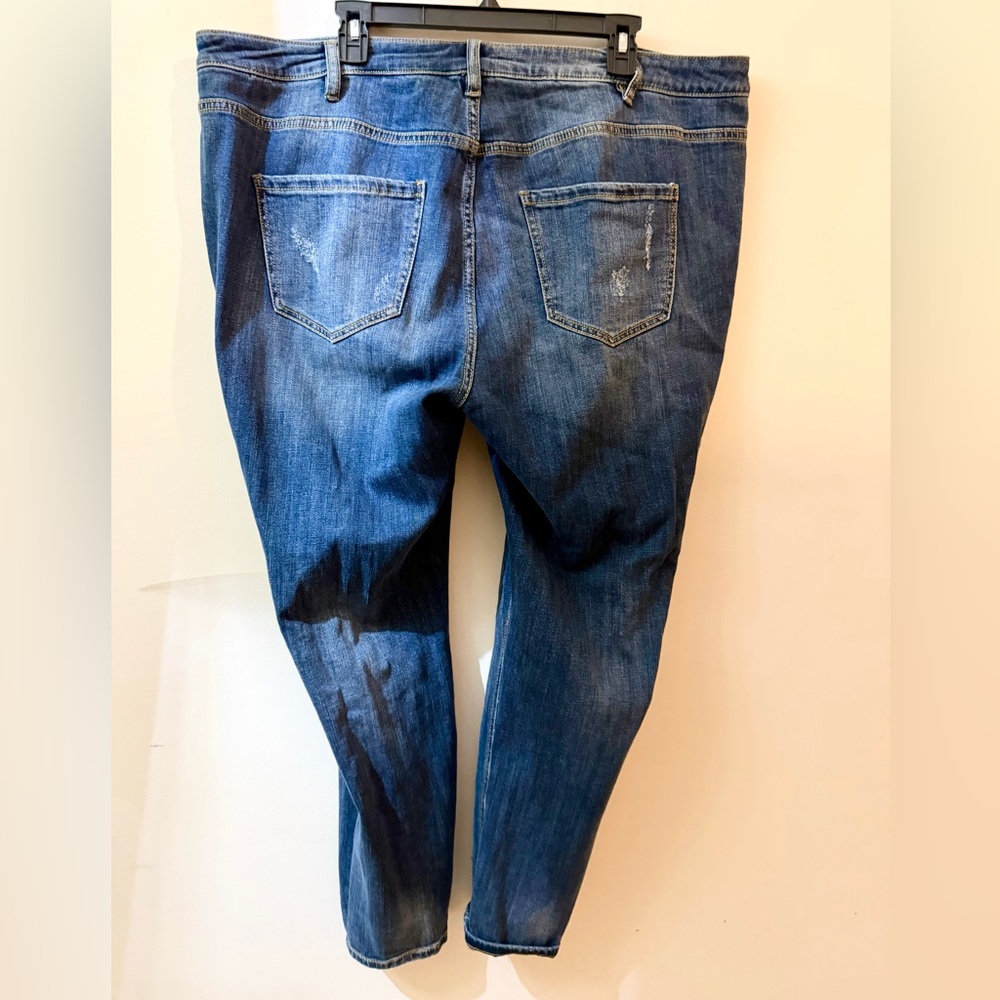 Lane Bryant Size 22 Distressed Blue Jeans with Plaid Accents - Picture 3 of 11